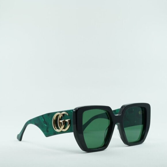Gucci GG0956S 001 Sunglasses Black Square Frame, Green Lenses